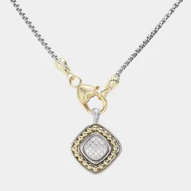 14K Gold Plated CZ Two Tone Square Pendant Necklace