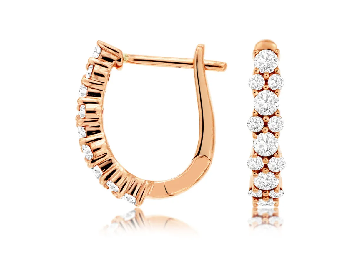 14K Rose Gold Diamond Hoops