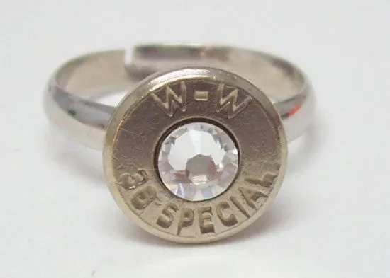 38 Special Nickel Bullet Ring, Silver Plated, Adjustable, Real Bullet!