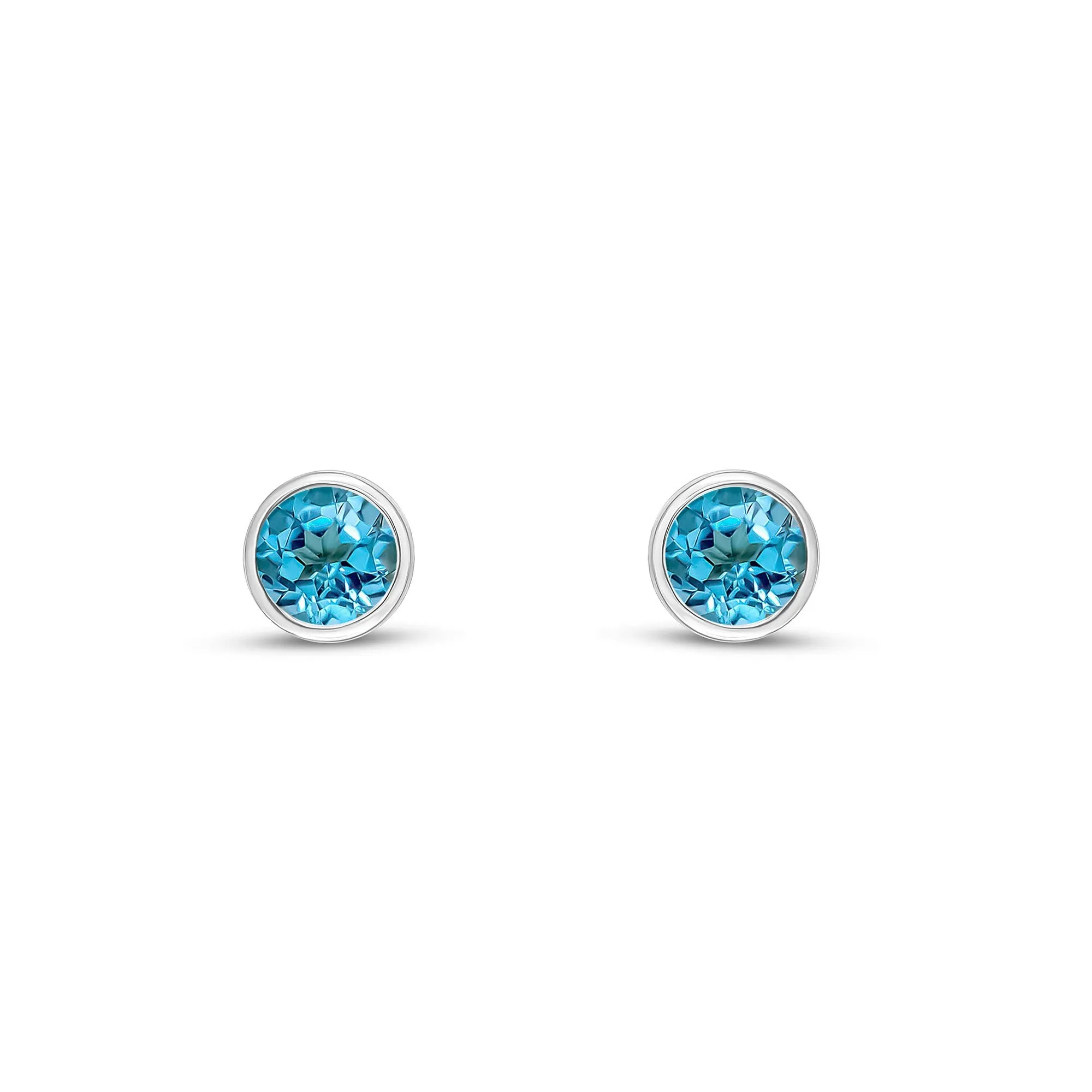 9ct White Gold 4mm Swiss Blue Topaz Rubover Stud Earrings 0.58ct