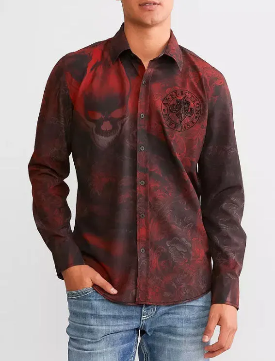 Affliction Men's Brawley Long Sleeve Woven Shirt - Red/Black