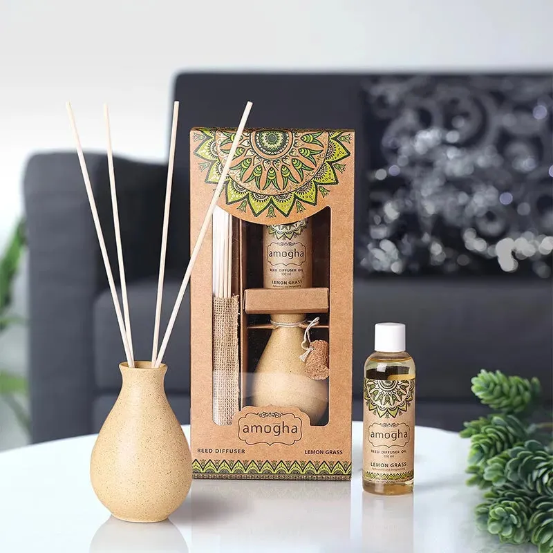 Amogha Reed Diffuser | Diffuser Oil | Multiple Fragrances | 5 x 2 x 11 inches