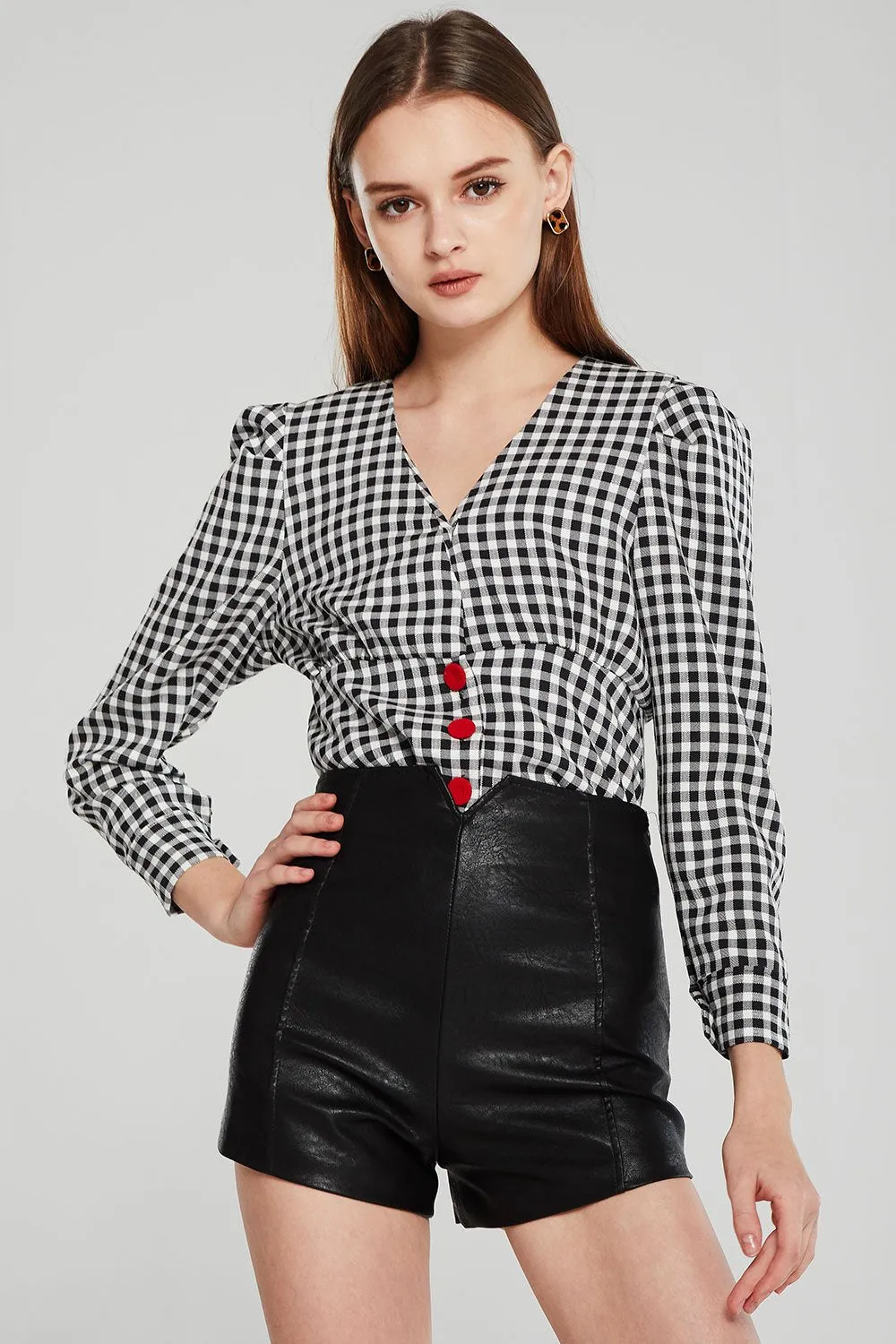 Anna Button Detail Gingham Blouse