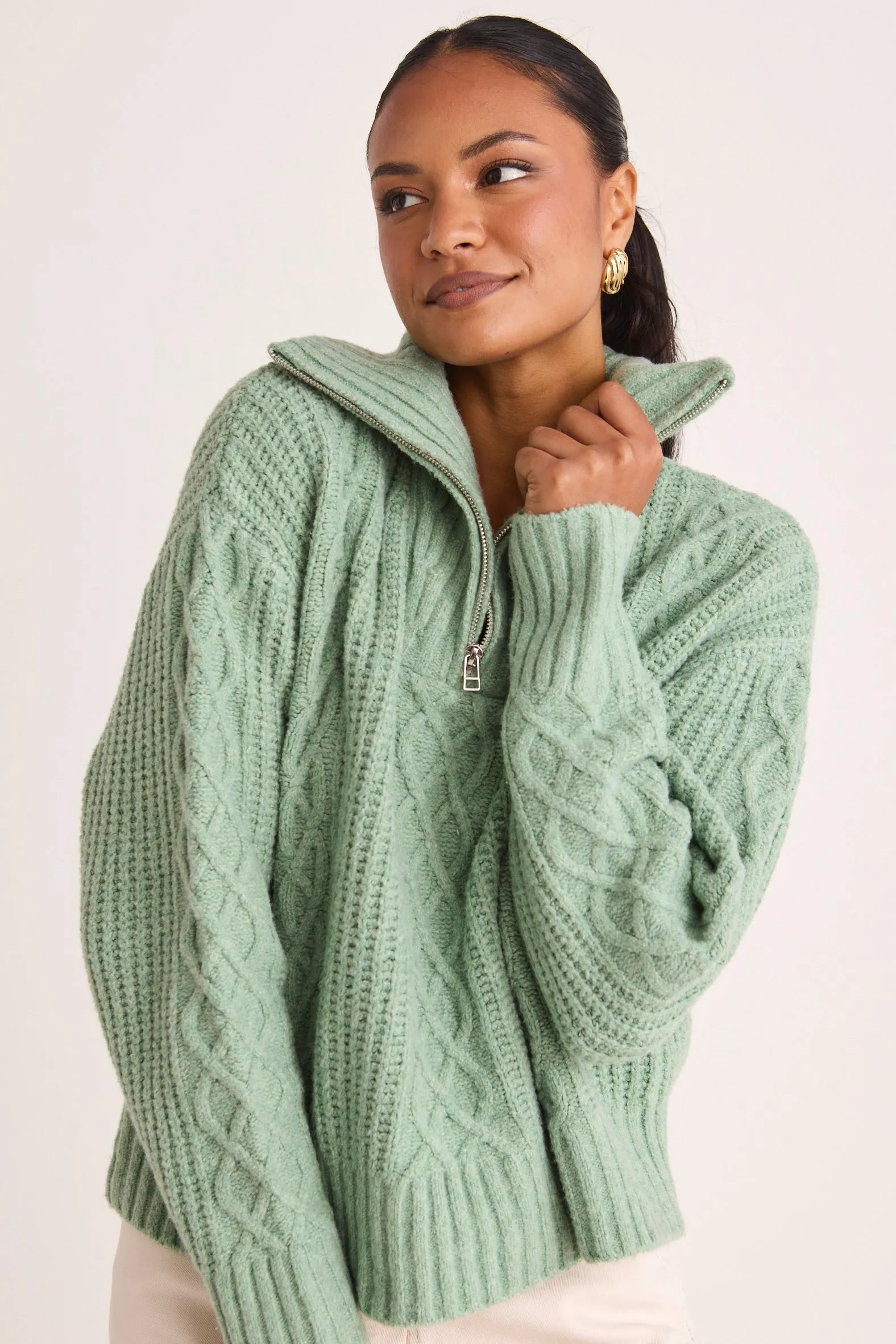 Axis Sage Quarter Zip Knit Jumper