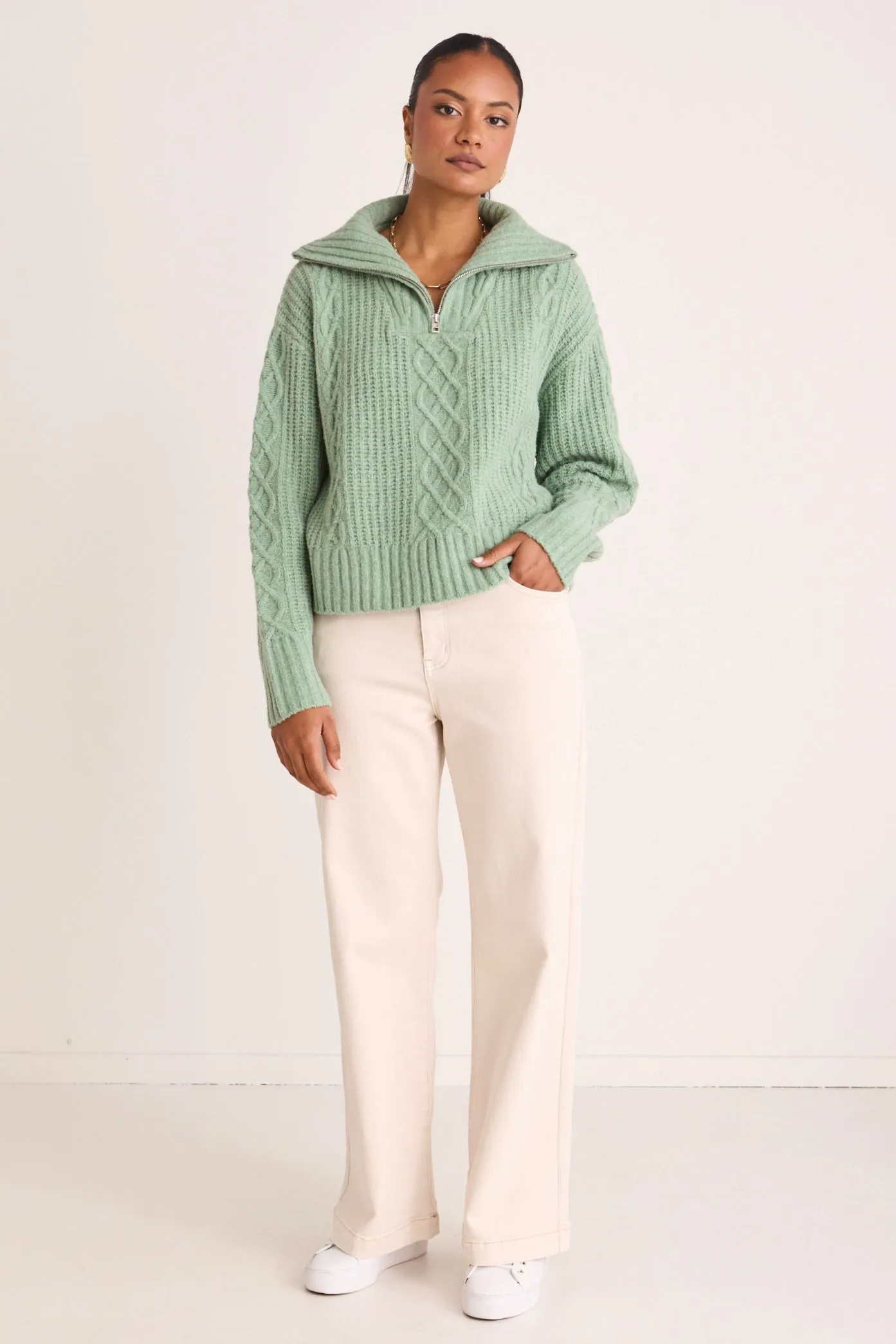 Axis Sage Quarter Zip Knit Jumper