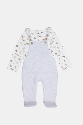 Babies Grey And White Dungaree Set (2 Piece)