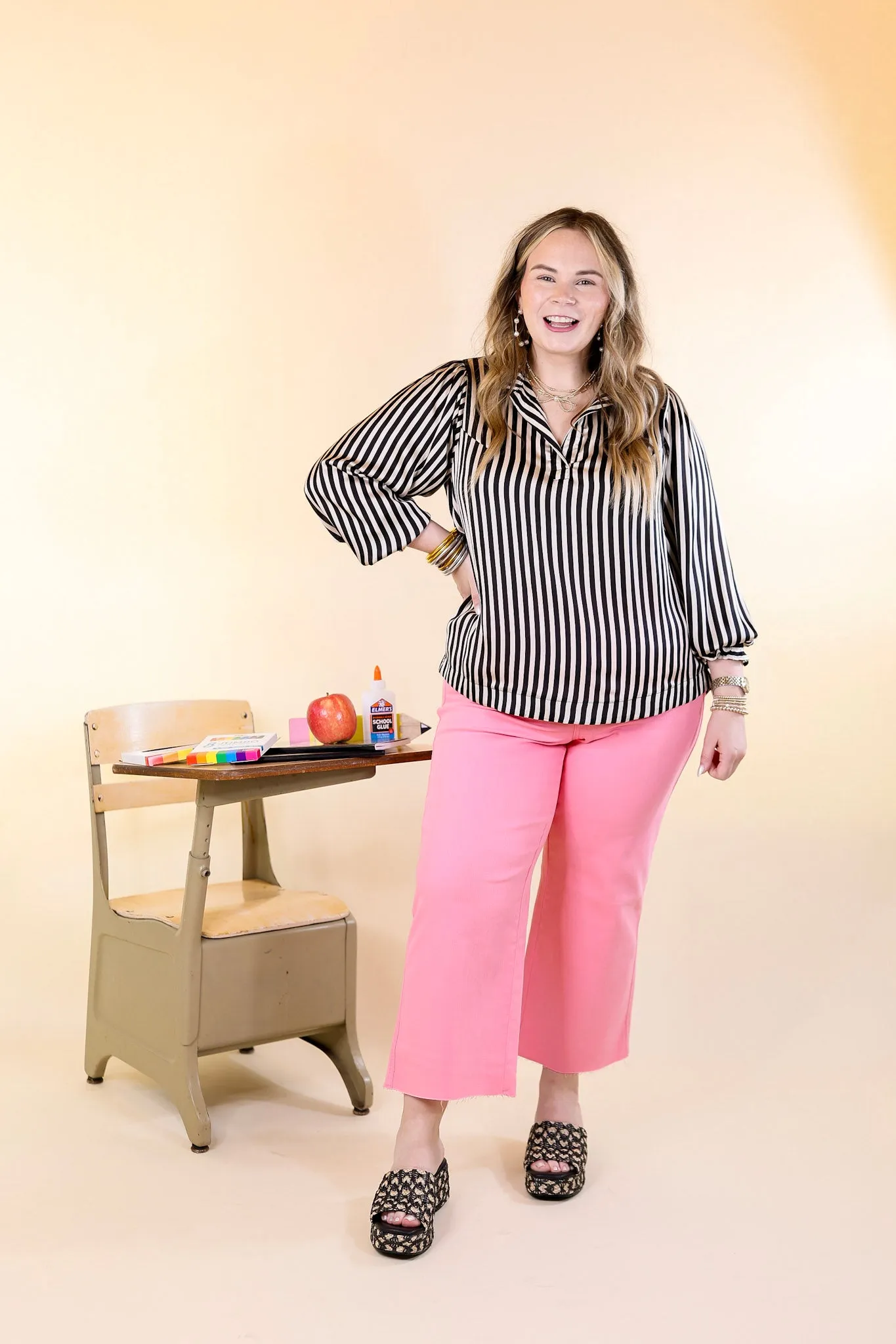 Back To Classic Long Sleeve Striped Top in Black