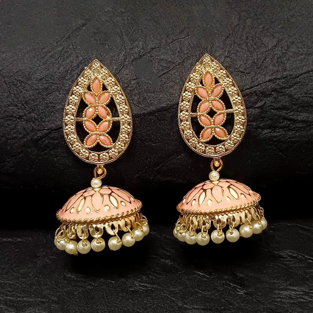 Bhavi Jewels Gold Plated Kundan Stone & Meenakari Jhumkis Earrings