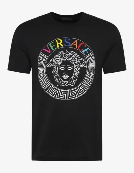 Black T-Shirt with Multicolour Medusa Logo -