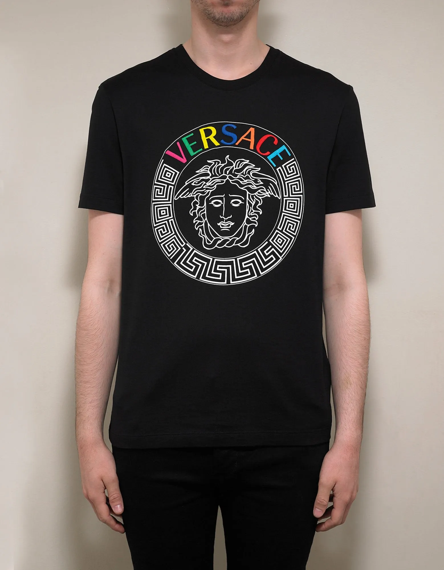 Black T-Shirt with Multicolour Medusa Logo -