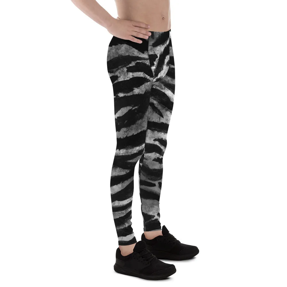 Black Tiger Stripe Print Meggings, Animal Print Best Men's Yoga Pants Running Leggings- Made in USA/EU