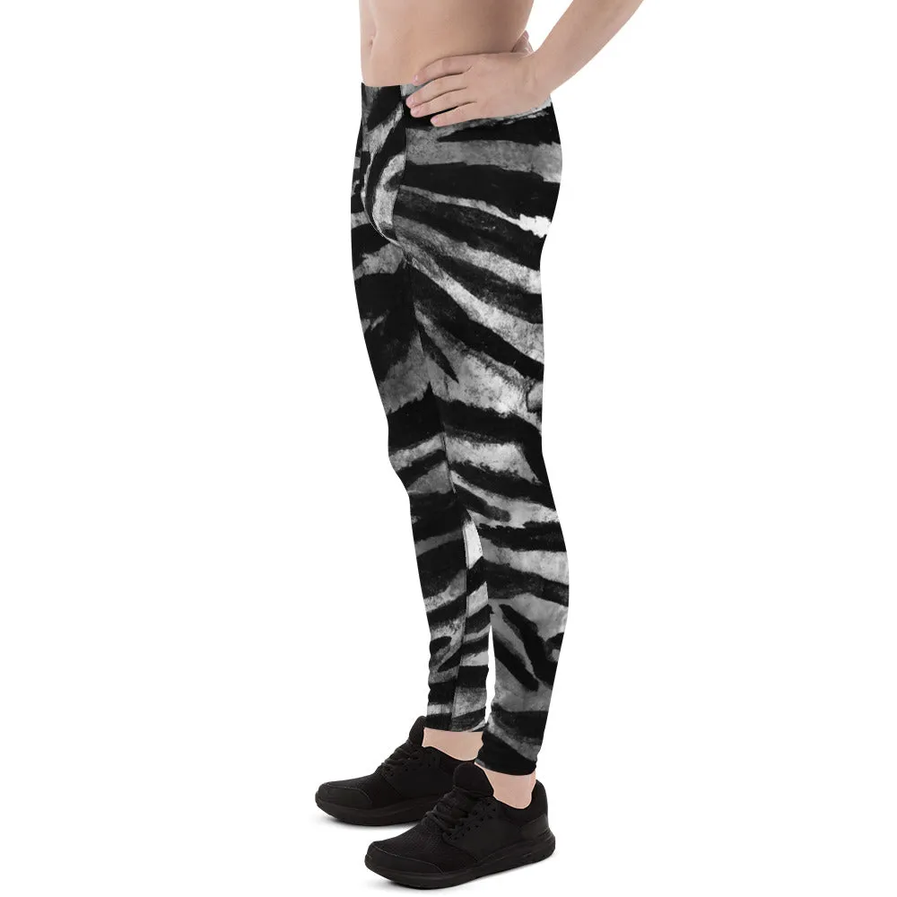 Black Tiger Stripe Print Meggings, Animal Print Best Men's Yoga Pants Running Leggings- Made in USA/EU