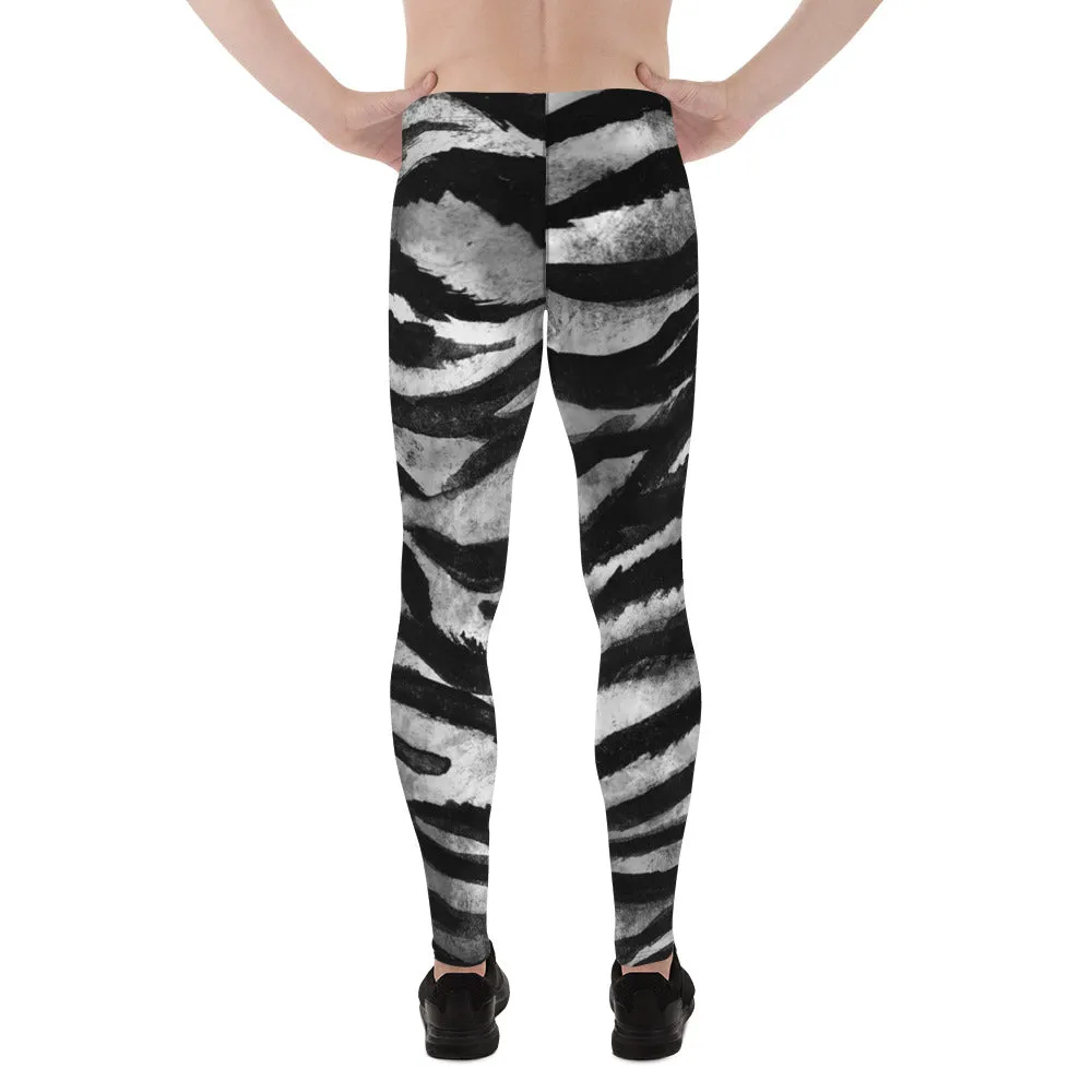 Black Tiger Stripe Print Meggings, Animal Print Best Men's Yoga Pants Running Leggings- Made in USA/EU