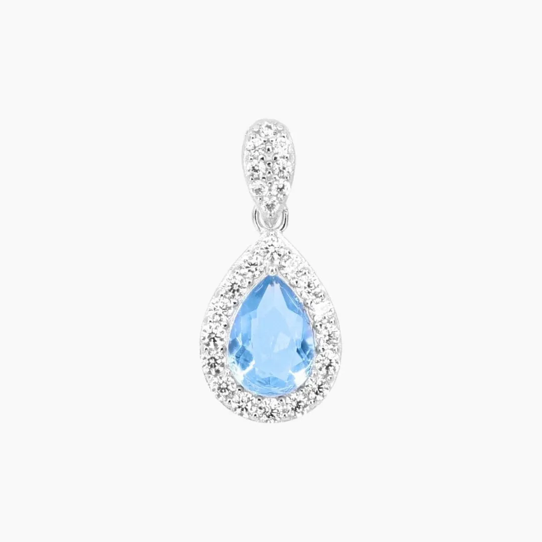 Blue Teardrop Swarovski Crystal Pendant with Pave Crystal Detail (Silver)