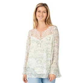 Chiffon and Lace Yoke Floral Blouse