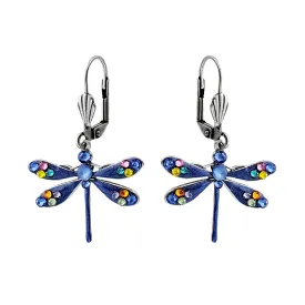 Crystals Blue Dragonfly Earrings