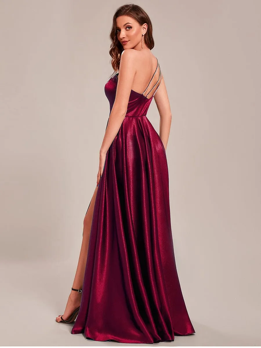 Custom Size One Shoulder Long Satin A Line Prom Dress