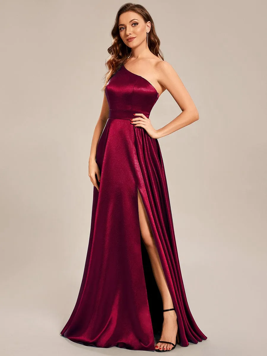 Custom Size One Shoulder Long Satin A Line Prom Dress