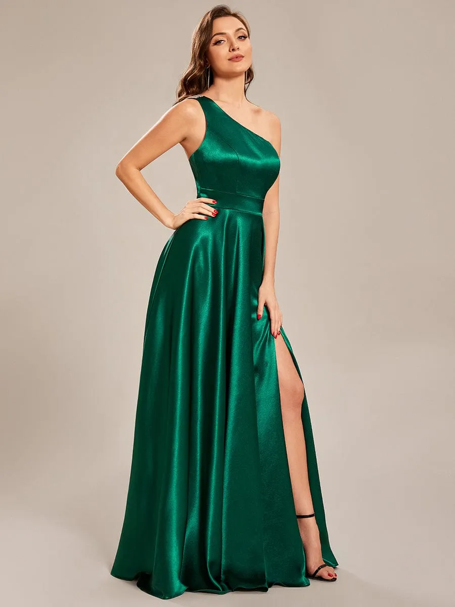 Custom Size One Shoulder Long Satin A Line Prom Dress