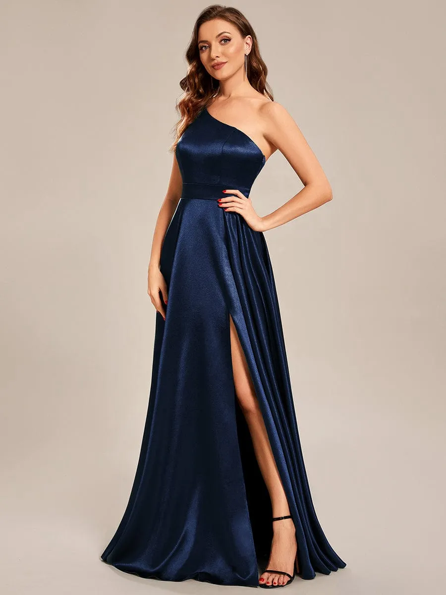 Custom Size One Shoulder Long Satin A Line Prom Dress