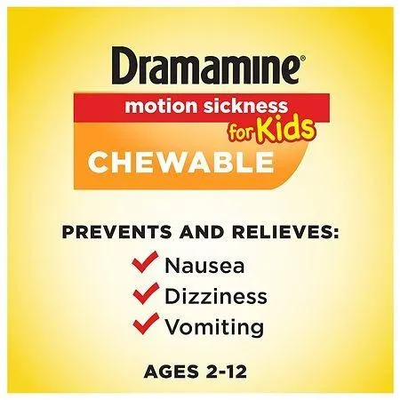 Dramamine Motion Sickness Relief for Kids, Grape Flavor - 8 ct.