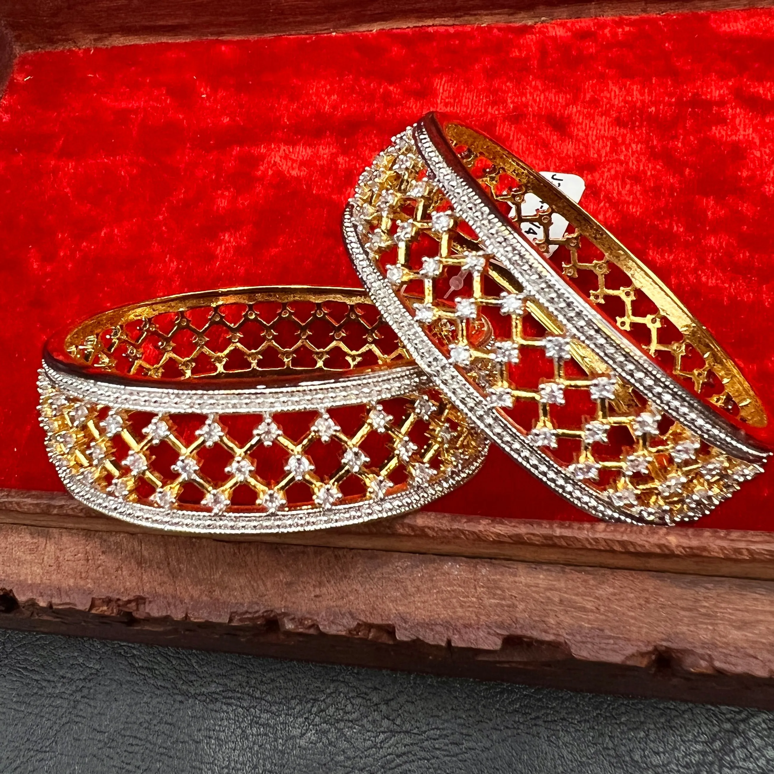 Dual Finish Gold and Silver AD Zircon (CZ) Thick Bangle