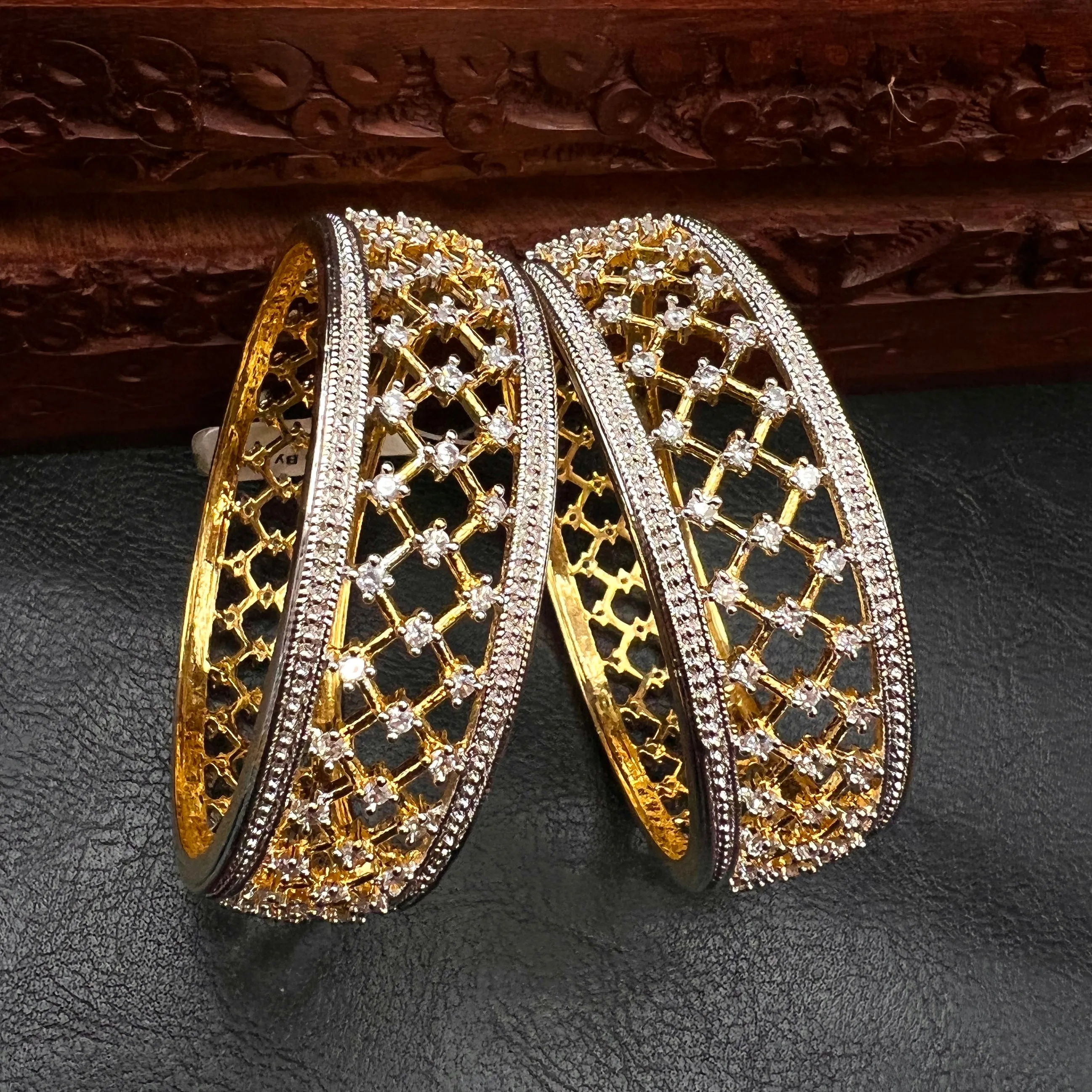 Dual Finish Gold and Silver AD Zircon (CZ) Thick Bangle