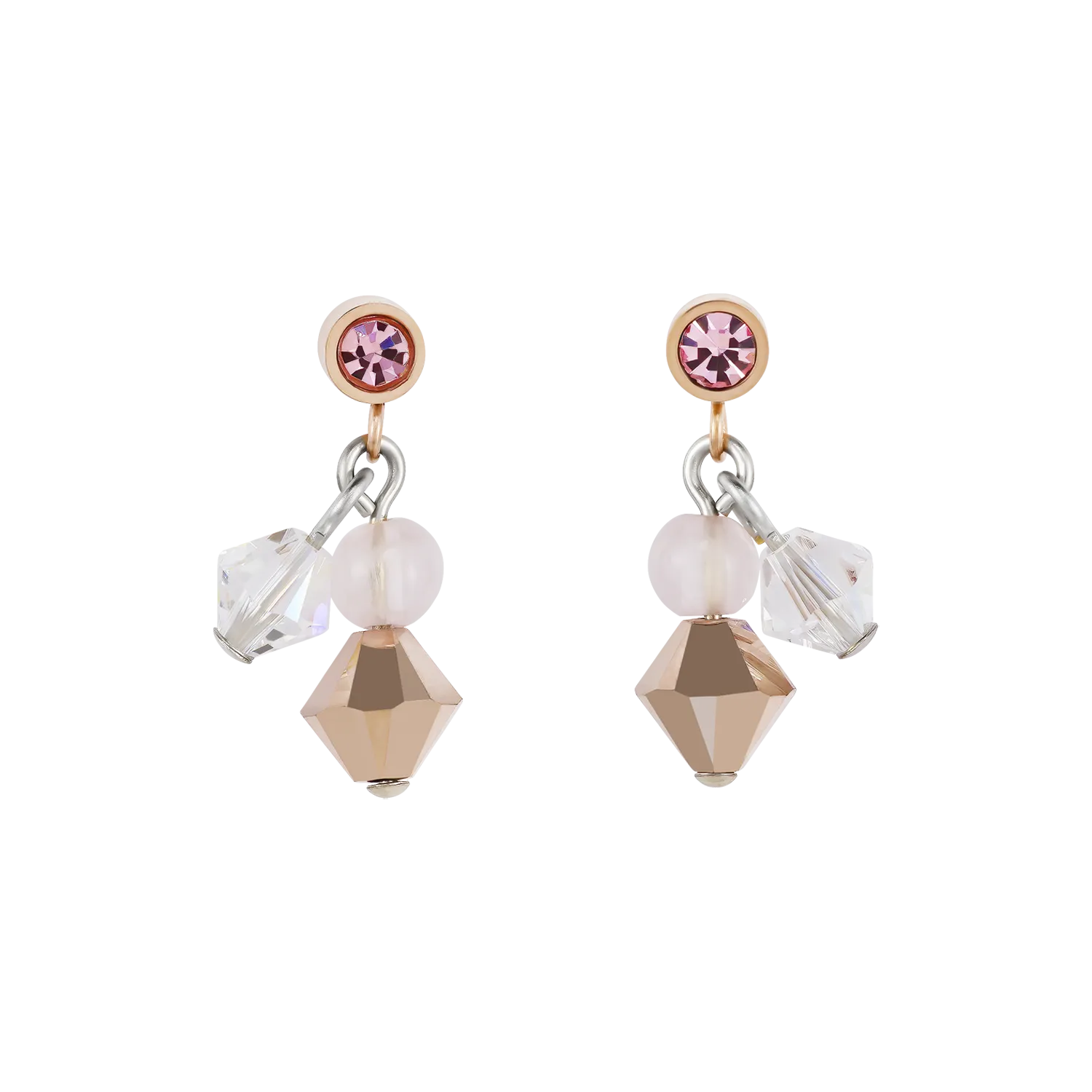 Earrings Crystals & rose quartz light rose