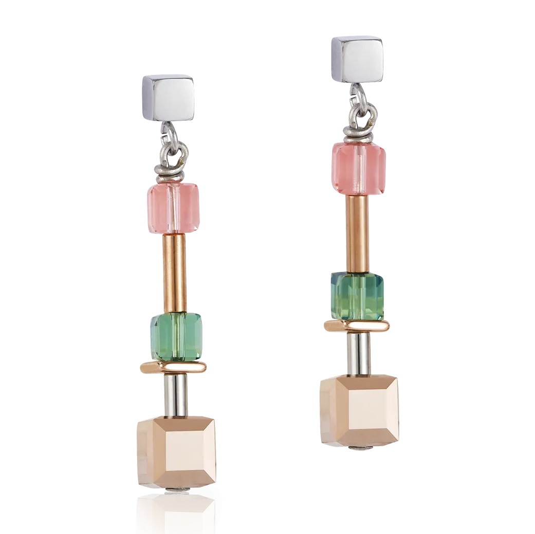 Earrings GeoCUBE® multicolour & stainless steel rose gold