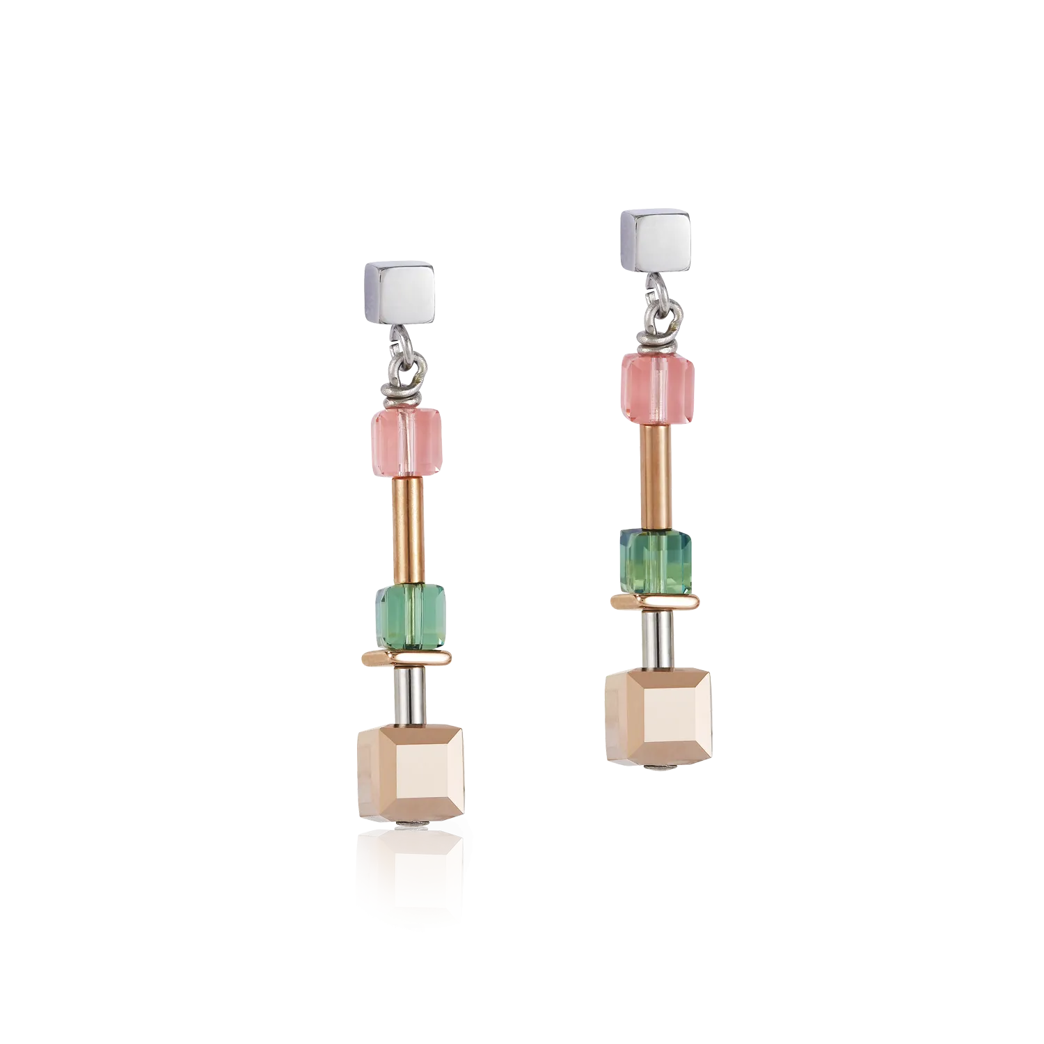 Earrings GeoCUBE® multicolour & stainless steel rose gold