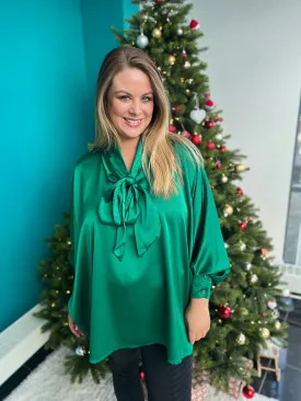 Elise Satin Blouse in Green