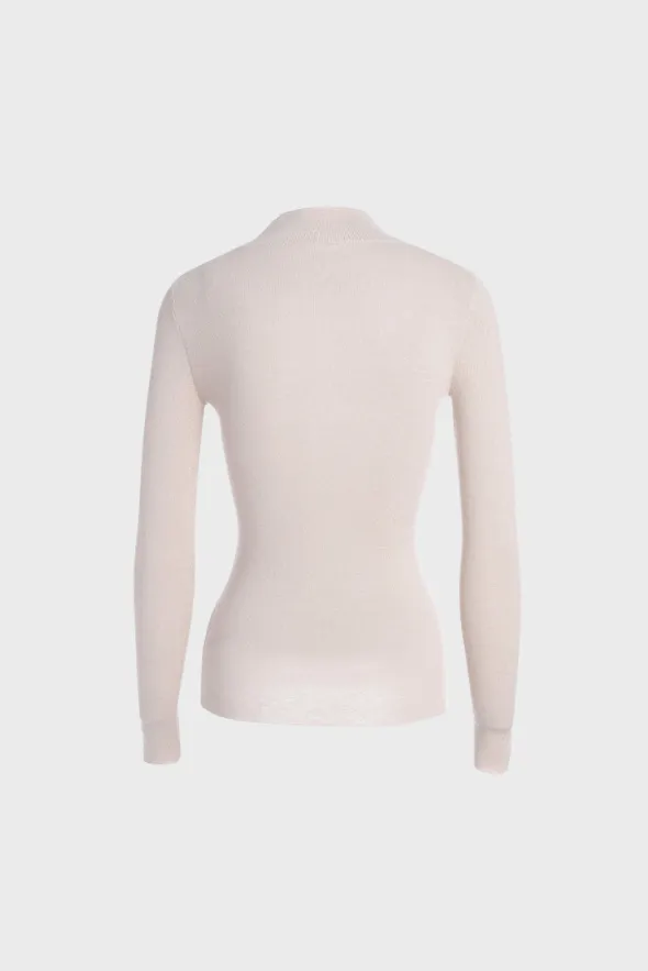 Fitted Mock-Neck Sweater (White Worsted Cashmere Staple)