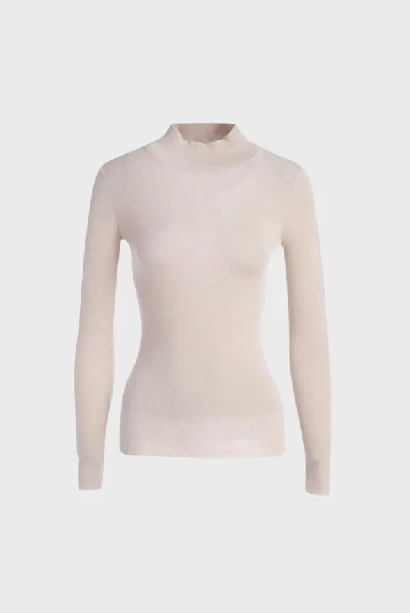 Fitted Mock-Neck Sweater (White Worsted Cashmere Staple)