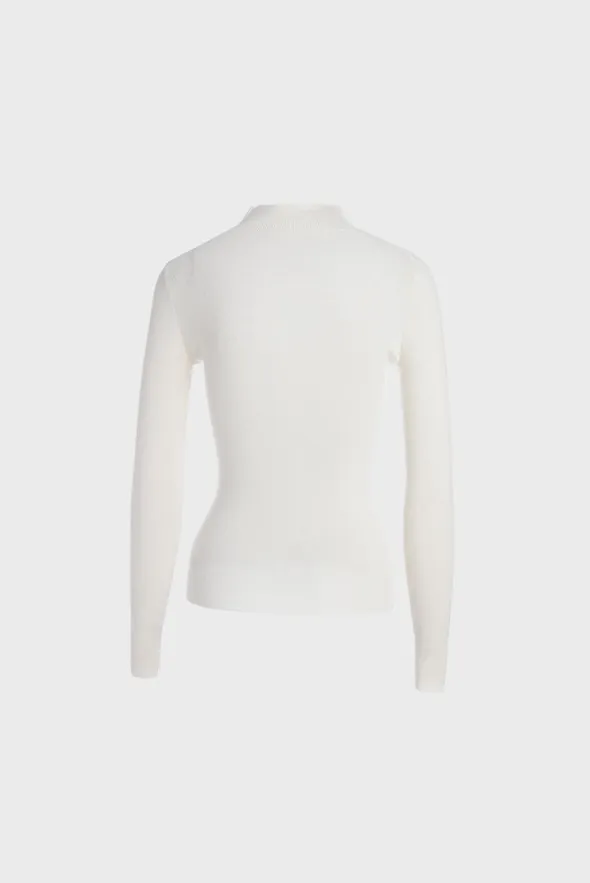 Fitted Mock-Neck Sweater (White Worsted Cashmere Staple)