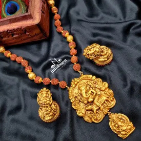 Ganesha Rudraksha Handmade Mala Necklace in Temple Jewelry