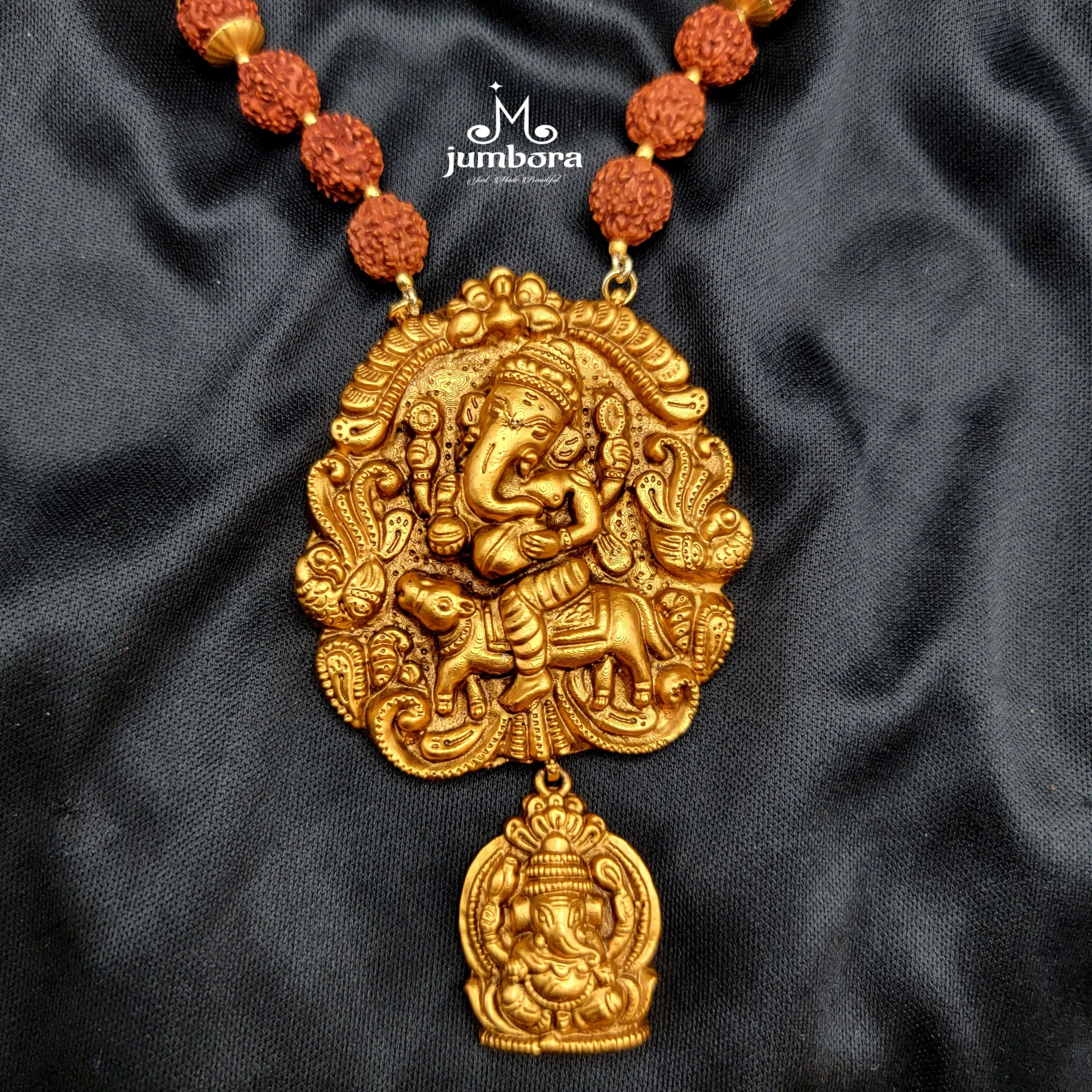 Ganesha Rudraksha Handmade Mala Necklace in Temple Jewelry