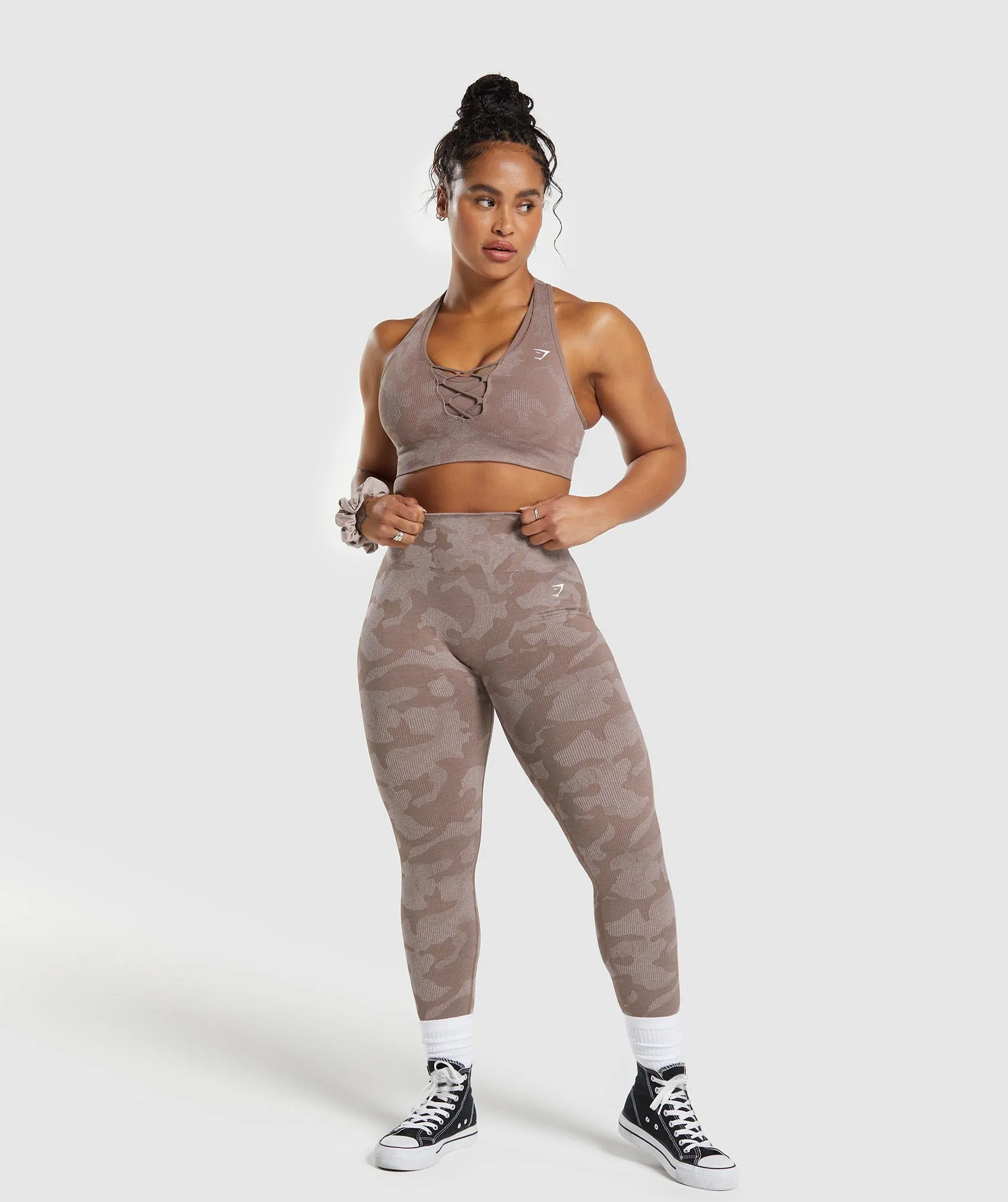 Gymshark Adapt Camo Seamless Sports Bra- Mocha Mauve/Stone Pink