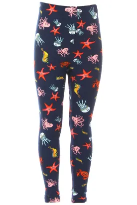 Kid's Jellyfish Starfish Sea Horse Pattern Printed Leggings