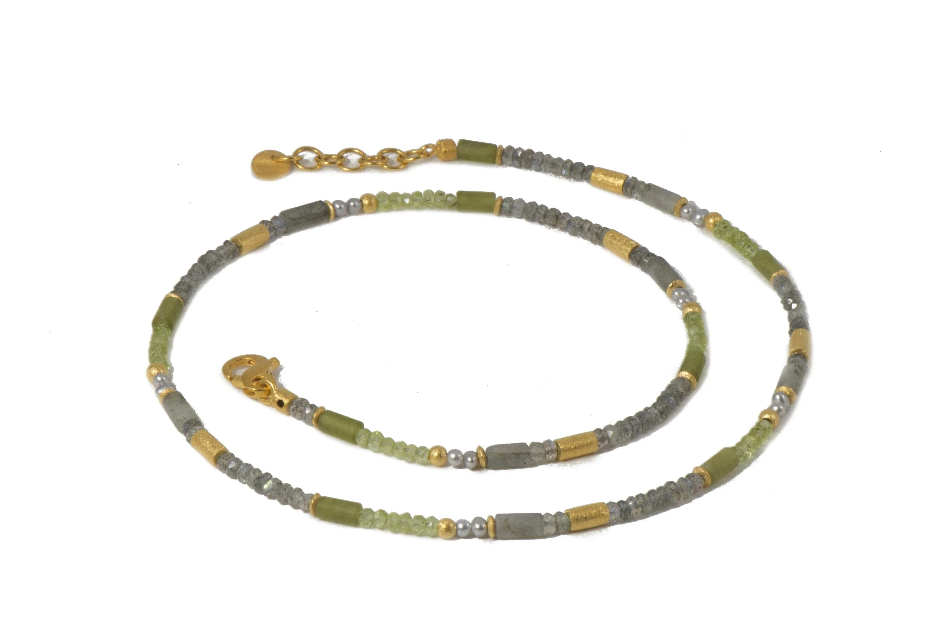 Labradorite, Peridot & Prehnite 3mm Necklace 24K Fair Trade Gold Vermeil