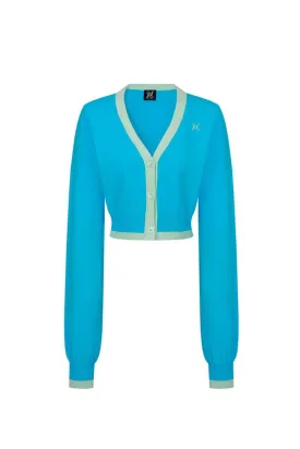 Logo Crop Knit Cardigan Blue Neon Green