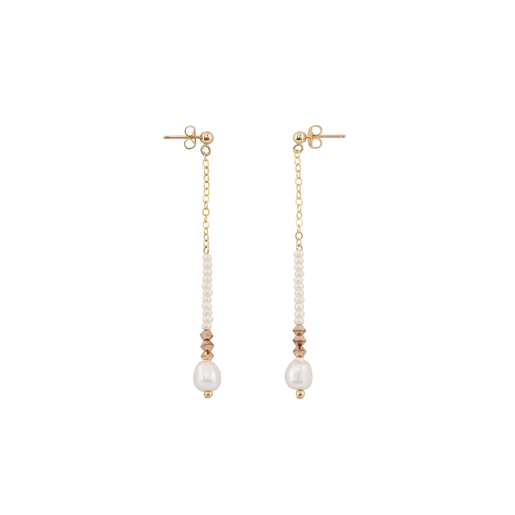 Long Drop Pearl & Crystal Earrings - PEARL