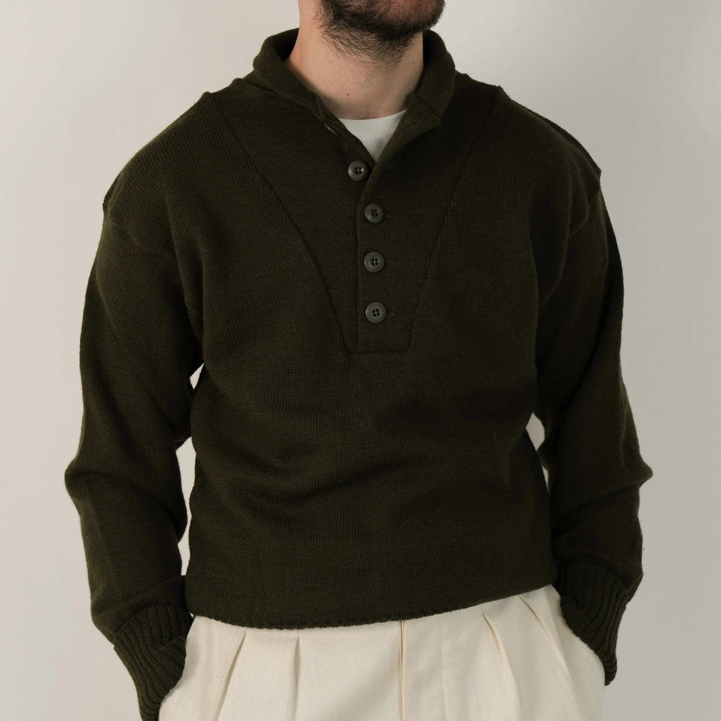 MADE IN USA TRUCKER SWEATER - OLIVE