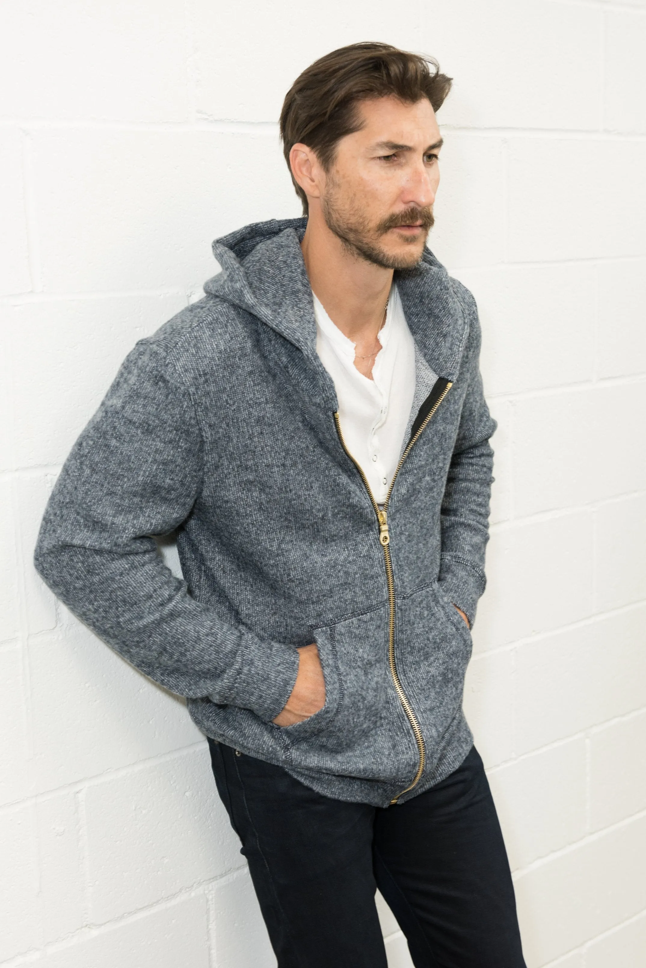 Men's Soft Knit Melange Zip Front Hoodie