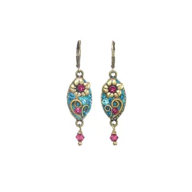 Michal Golan Teal Pink Flower Drop Earrings