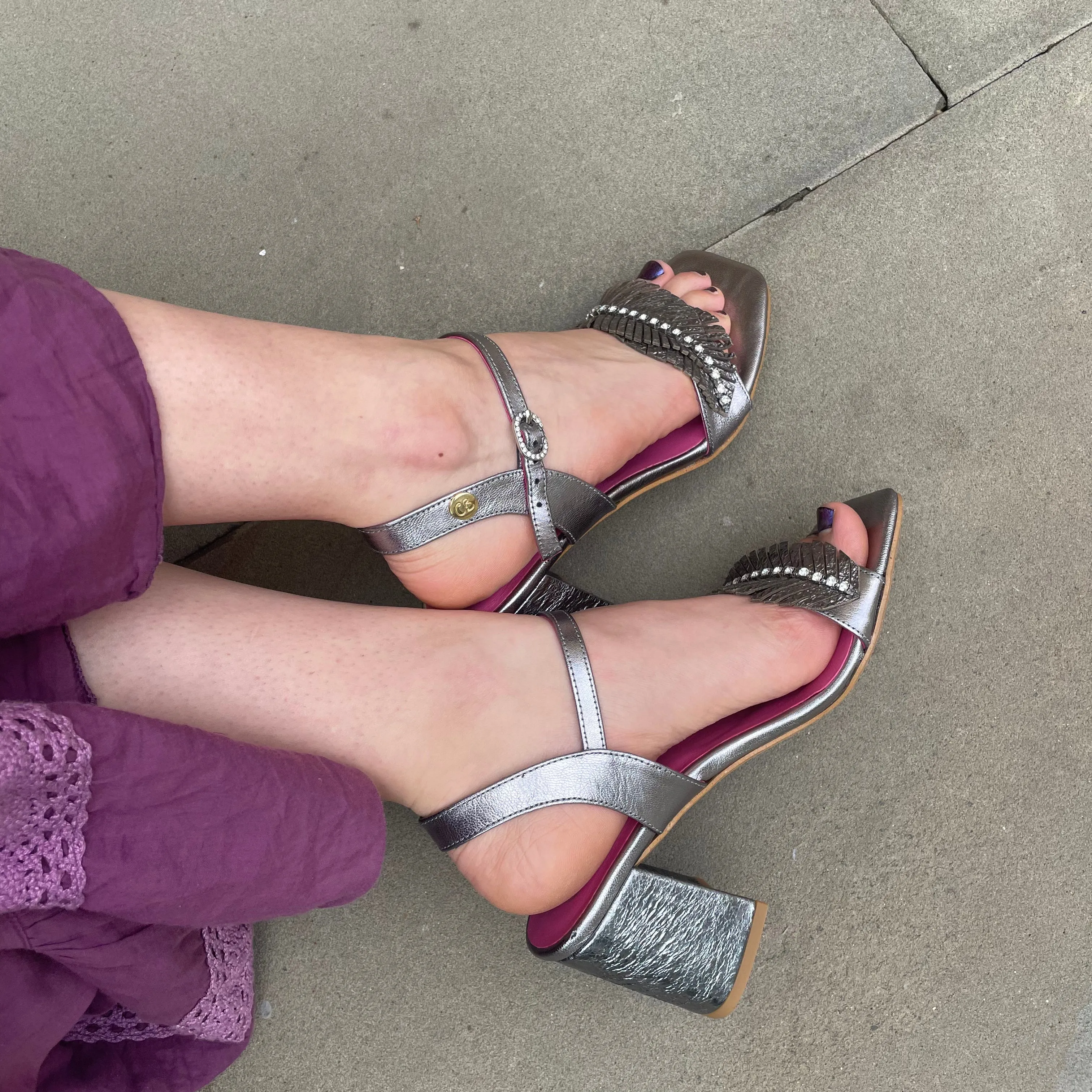 Mimi- Pewter block heel sandal