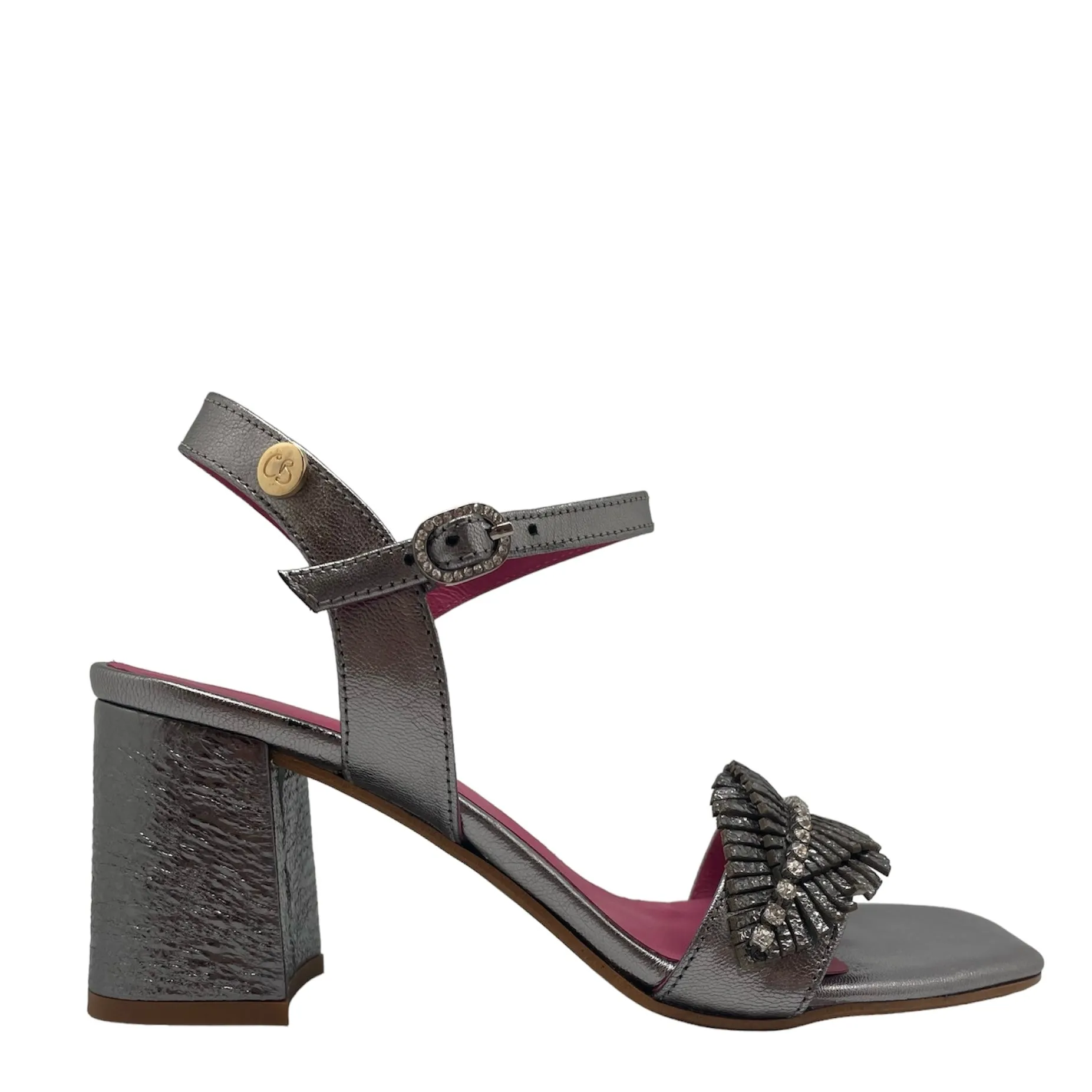 Mimi- Pewter block heel sandal