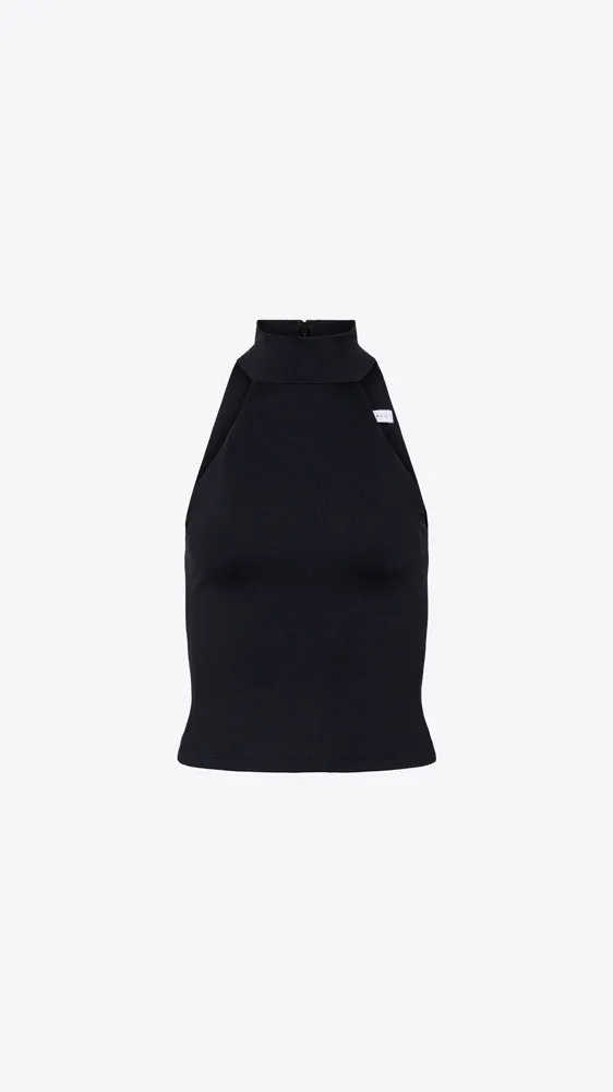 Mock Neck Sleeveless Top - Black