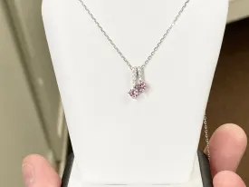 Pink Swarovski Zirconia Silver Pendant With Adjustable Chain