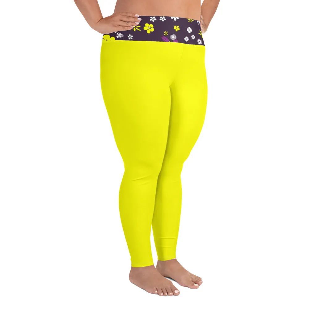 Plus Size Leggings Flowers Purple