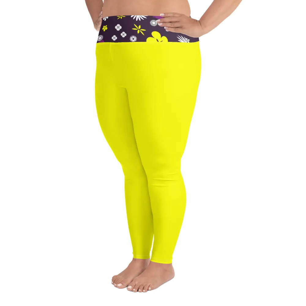 Plus Size Leggings Flowers Purple